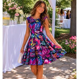 Gabby Skye Bright Colorful Dress 8 Fit and Flare
